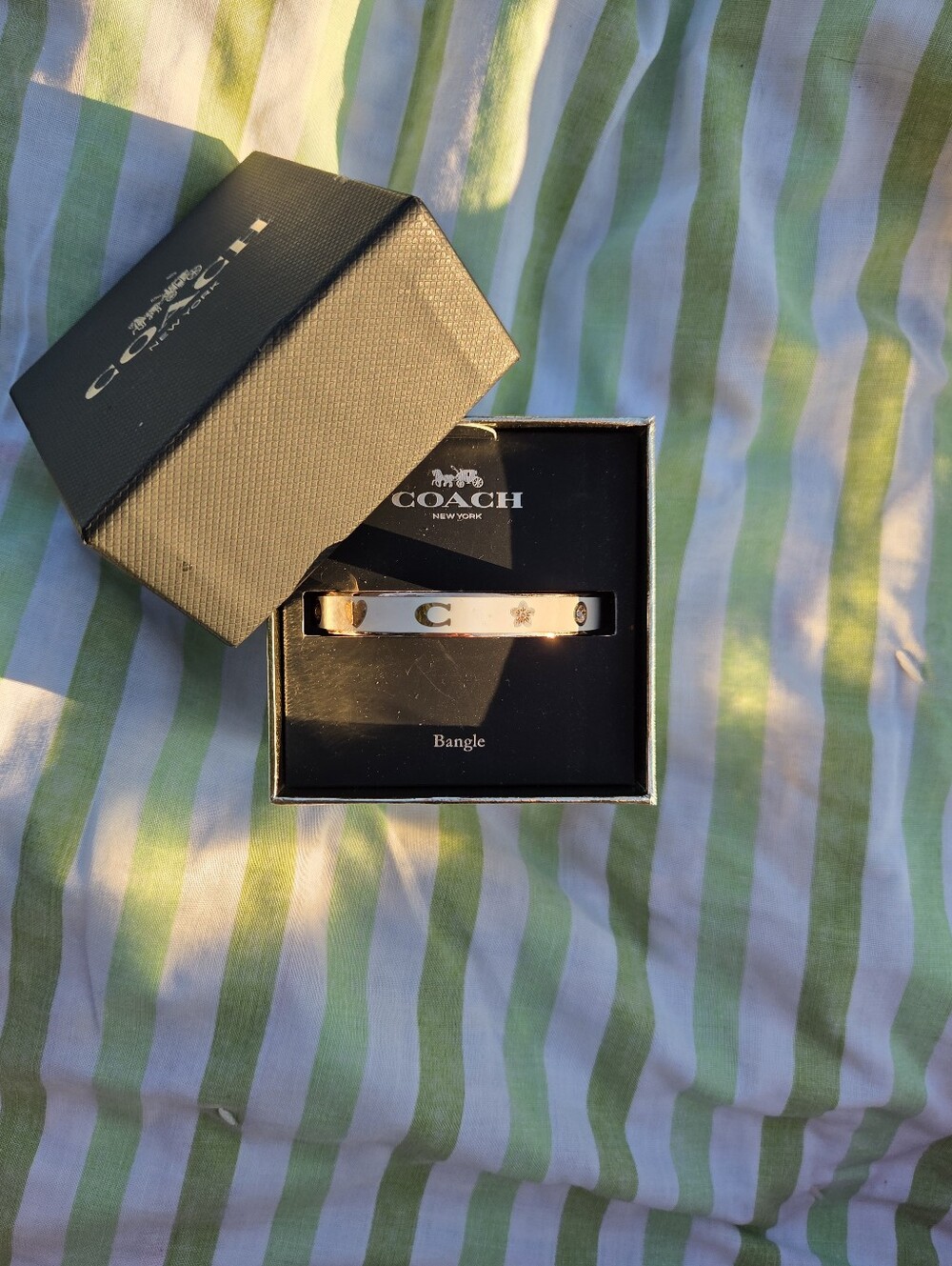 Coach Gold Tone Logo Accent Bangle Bracelet